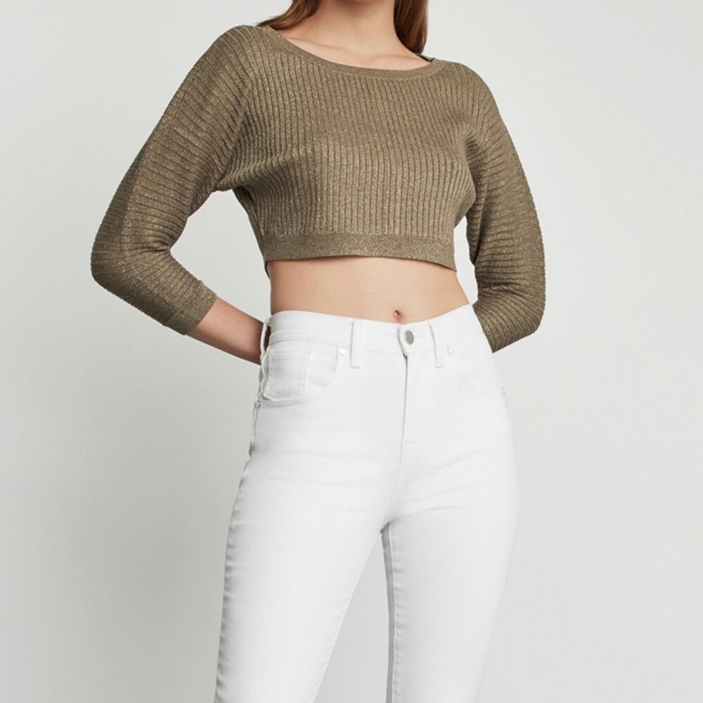BCBGMAXAZRIA Metallic Knit Cropped Top